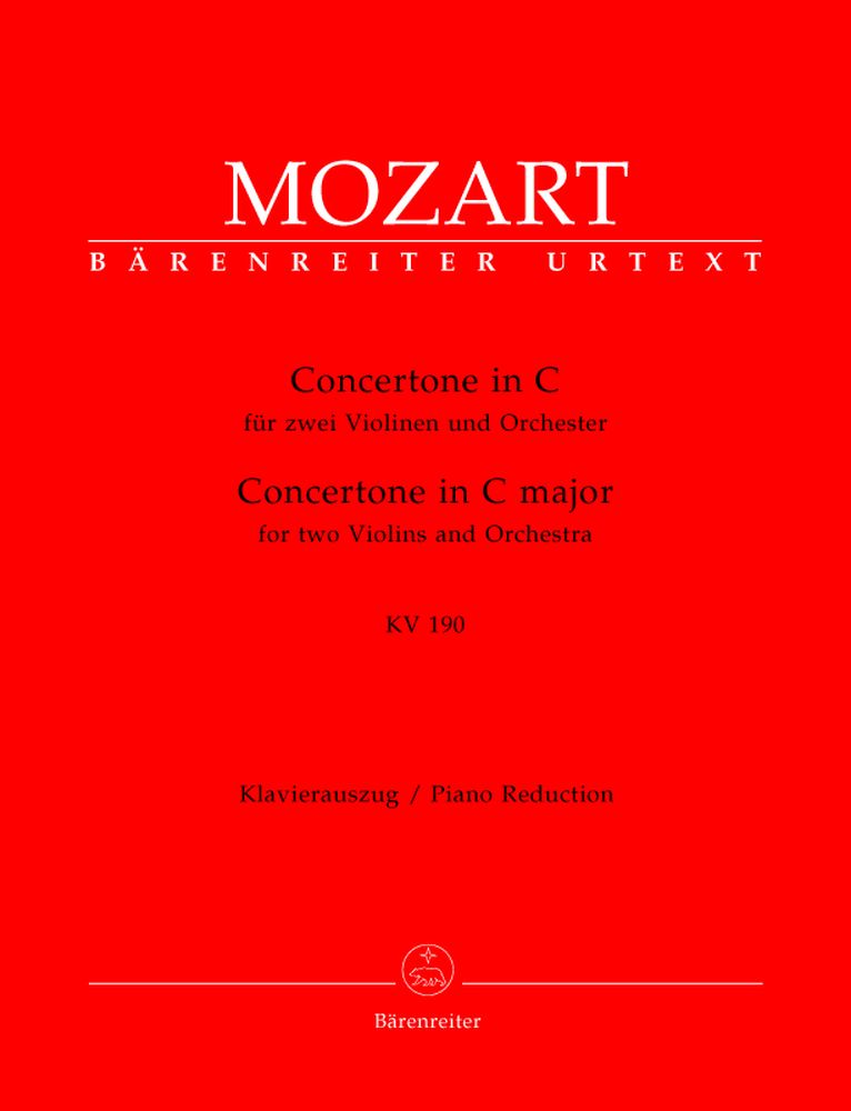 BARENREITER MOZART W.A. - CONCERTONE EN DO MAJEUR POUR 2 VIOLONS ET ORCHESTRE KV 190(166B,KV6:186)