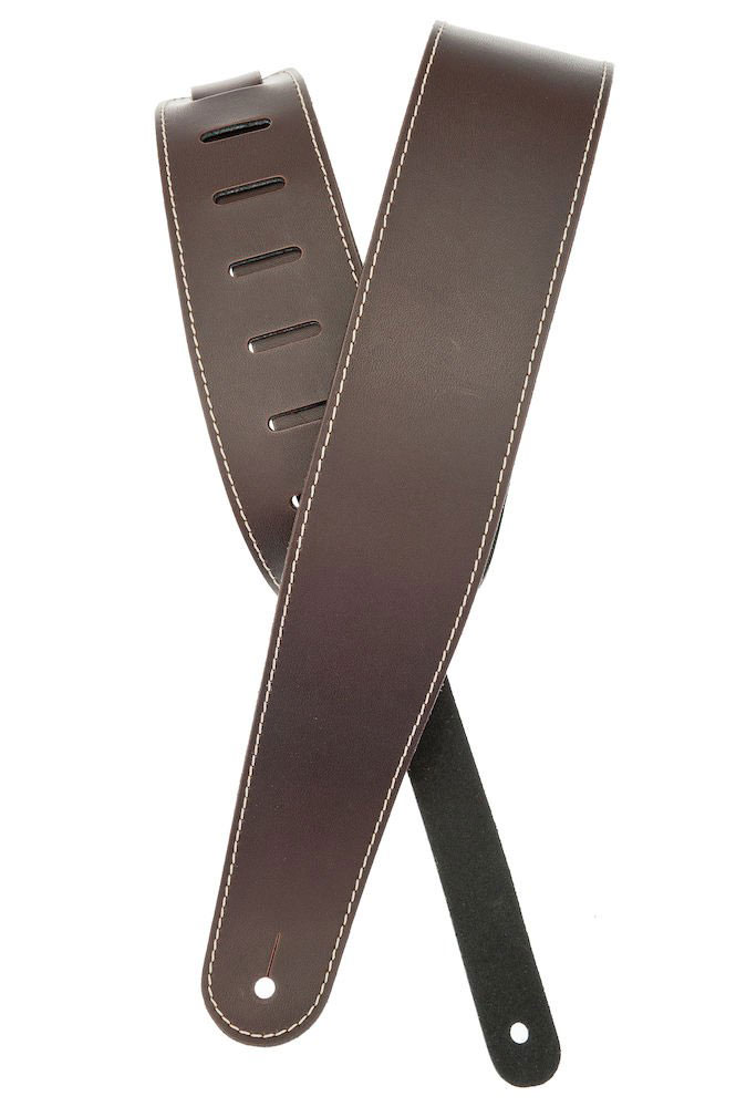 D'ADDARIO AND CO CLASSIC LEATHER GUITAR STRAP WITH CONTRAST STITCH BROWN
