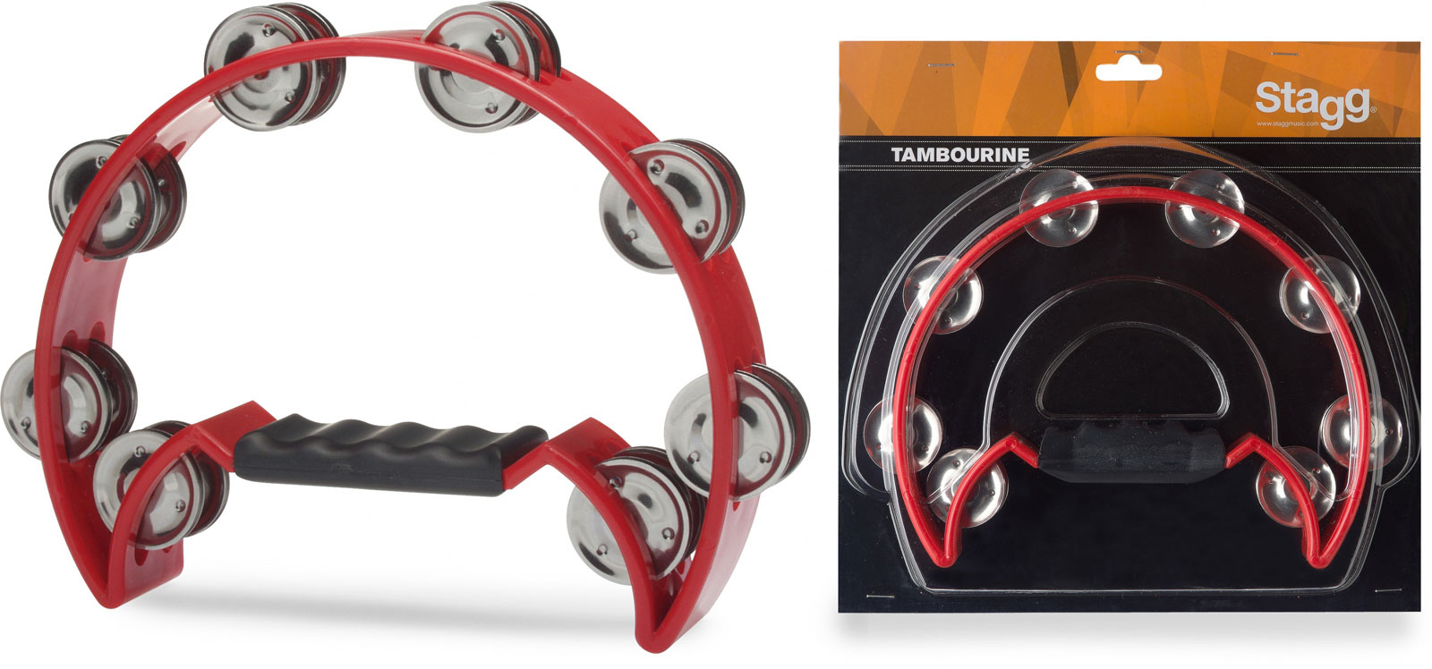 STAGG TAMBOURIN 1/2 LUNE 16 CYMBALETTES ROUGE