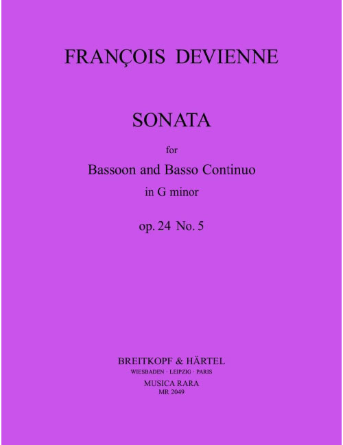 EDITION BREITKOPF DEVIENNE - SONATE IN G-MOLL OP. 24 NR. 5 - BASSOON ET BASSO CONTINUO