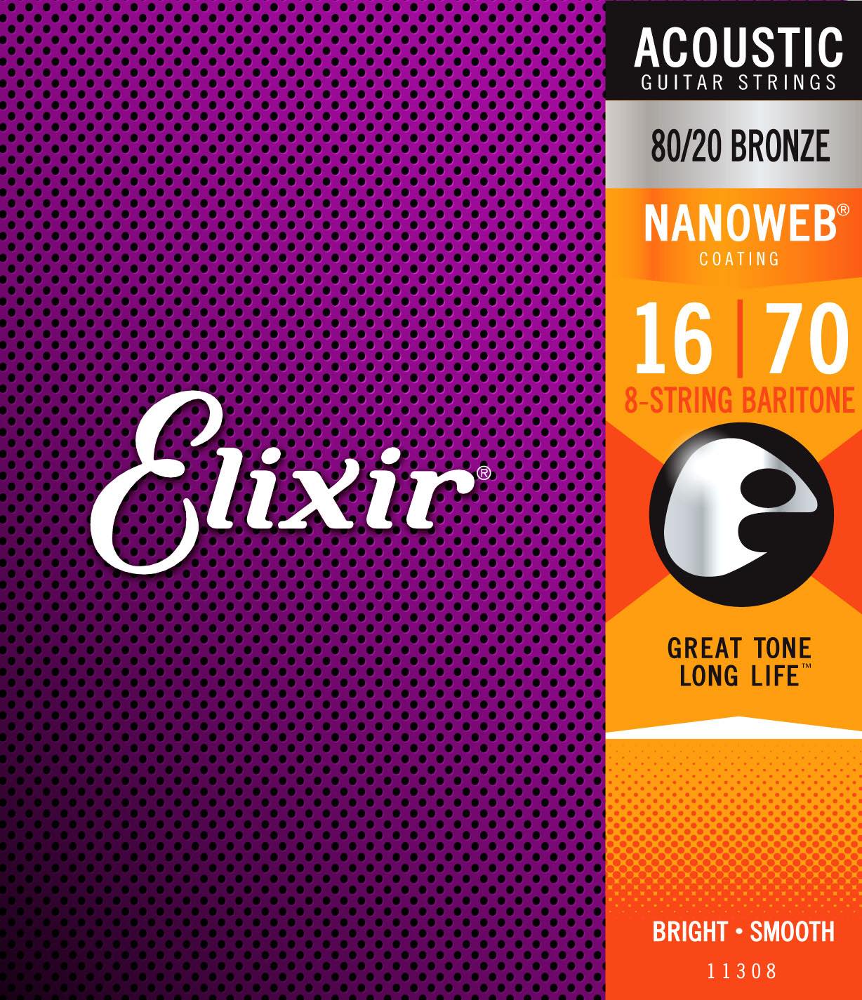 ELIXIR 11308 NANOWEB 80/20 BRONZE 8-STRING BARITONE 16-70