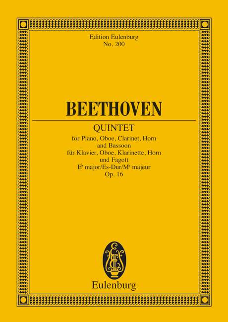 EULENBURG BEETHOVEN LUDWIG VAN - QUINTET EB MAJOR OP. 16 - PIANO, OBOE, CLARINET, HORN AND BASSOON