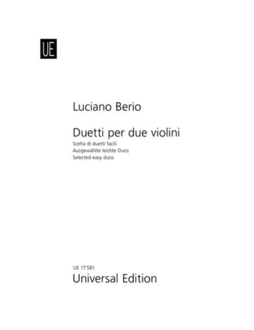 UNIVERSAL EDITION BERIO - SELECTED EASY DUETS - 2 VIOLONS