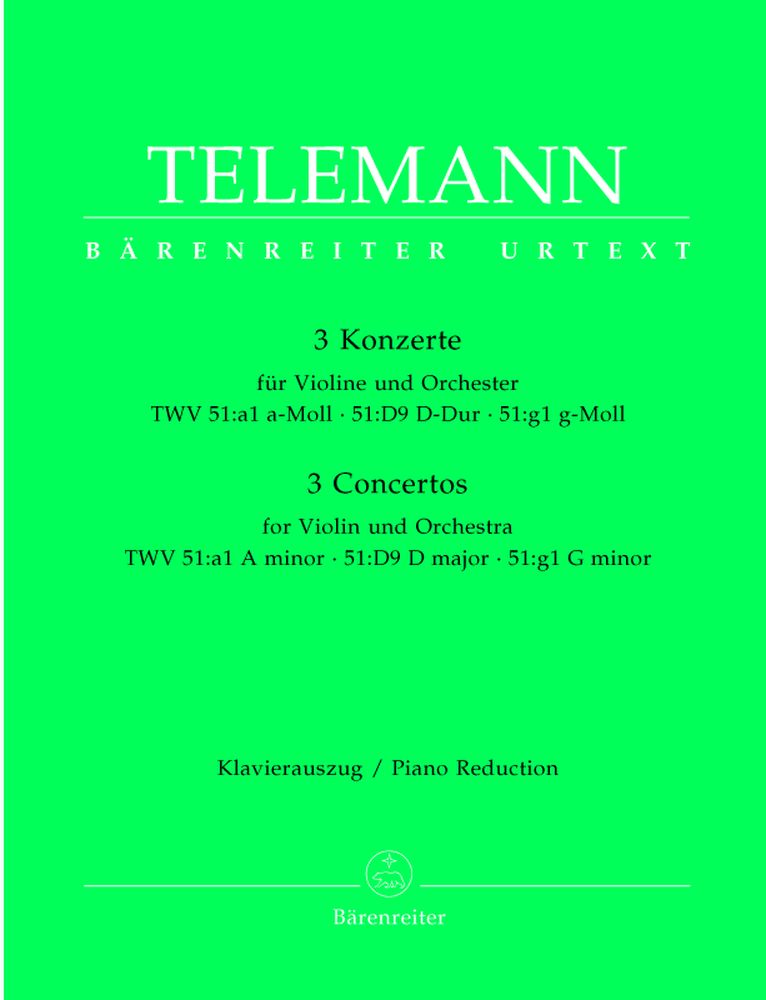 BARENREITER TELEMANN G.P. - 3 CONCERTOS POUR VIOLON ET ORCHESTRE - VIOLON, PIANO