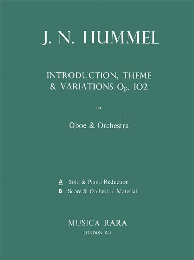 EDITION BREITKOPF HUMMEL J.N. - INTRODUKTION,THEMA U.VARIATION - HAUTBOIS, PIANO