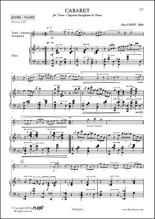 FLEX EDITIONS LOPEZ A. - CABARET - SAXOPHONE TENOR OU SOPRANO & PIANO