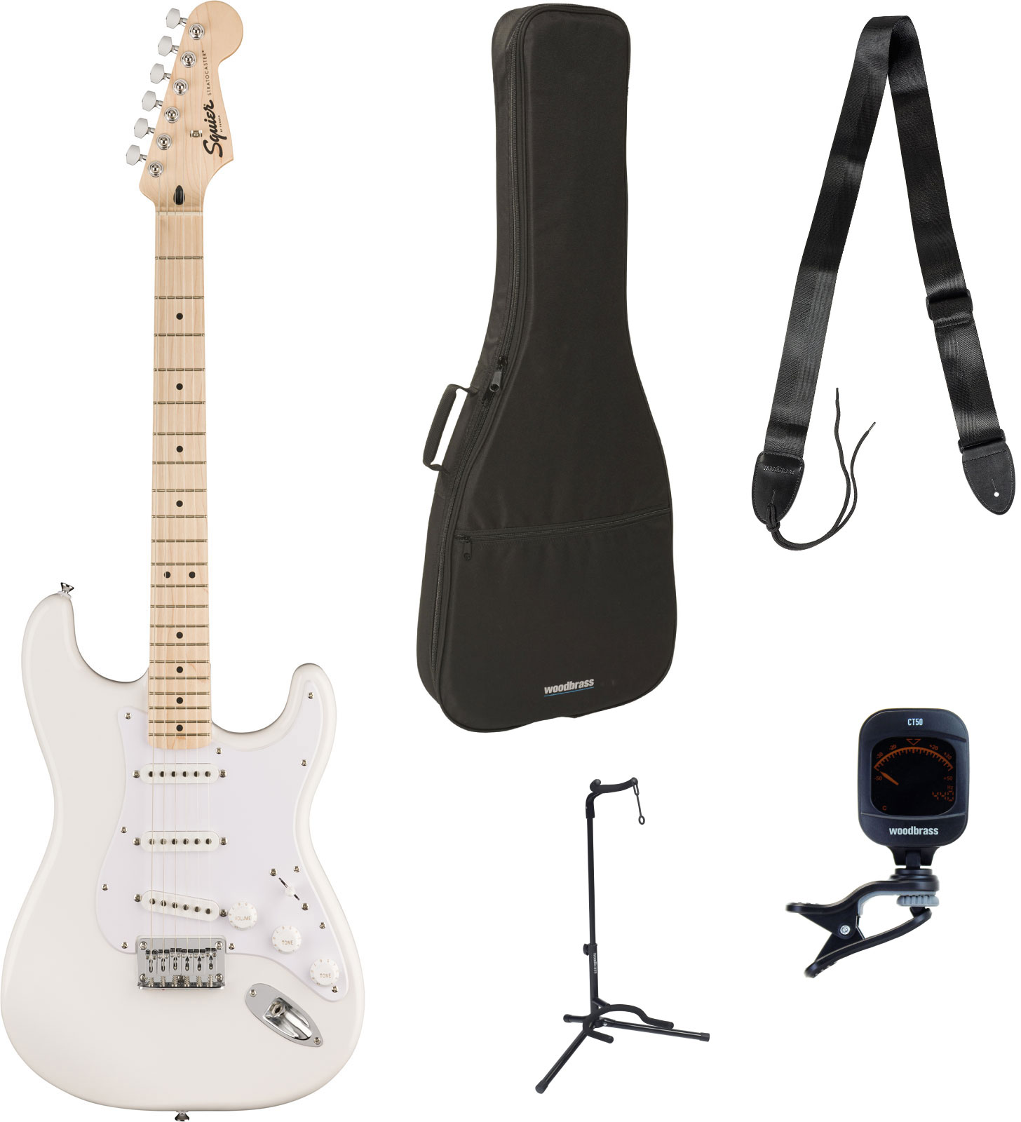SQUIER PACK SONIC STRATOCASTER HT MN WHITE PICKGUARD ARCTIC WHITE + ACCESSOIRES