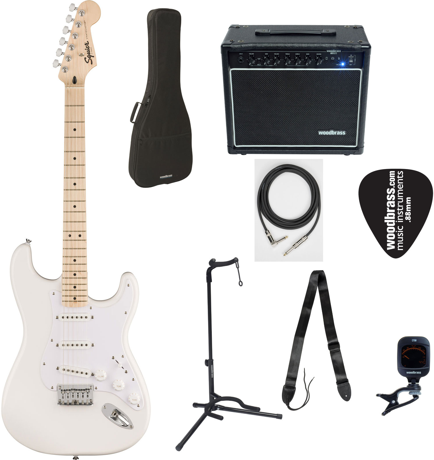 SQUIER PACK COMPLET SONIC STRATOCASTER HT MN WHITE PICKGUARD ARCTIC WHITE