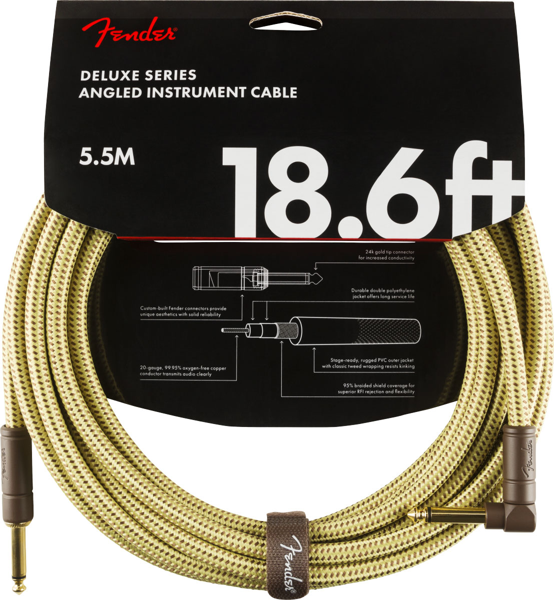FENDER DELUXE INSTRUMENT CABLE STRAIGHT/ANGLE 18.6' TWEED