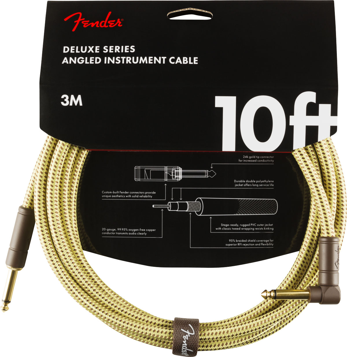 FENDER DELUXE INSTRUMENT CABLE STRAIGHT/ANGLE 10' TWEED