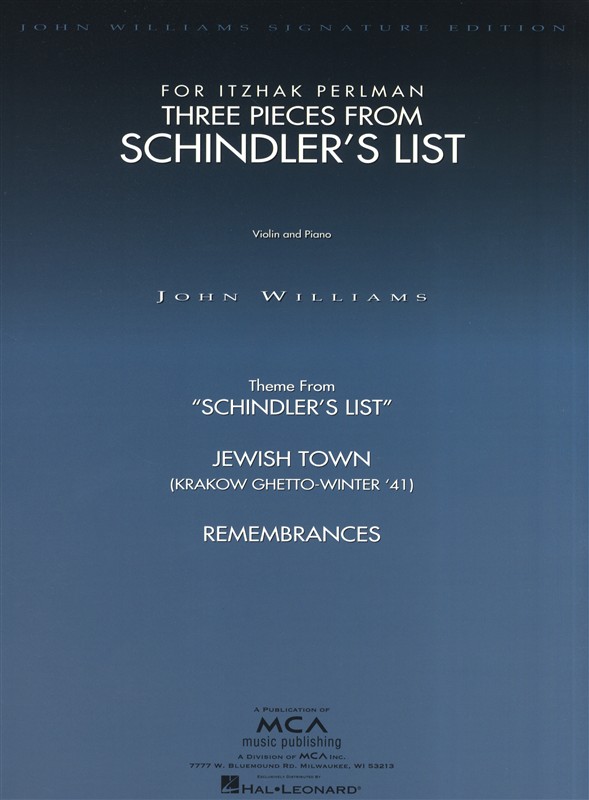 MUSIC SALES JOHN WILLIAMS THREE PIECES FROM SCHINDLER'S LIST - VIOLIN