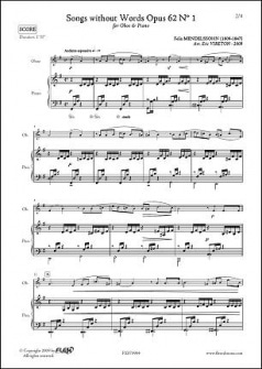 Mendelssohn F Romances Sans Paroles Opus 62 No 1 Hautbois Piano
