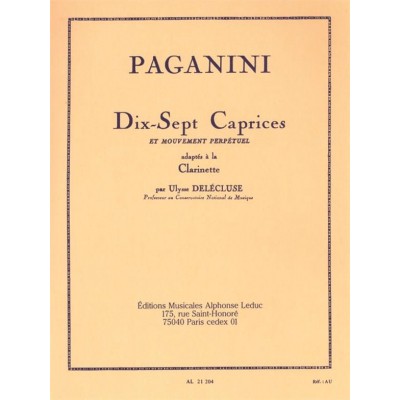 Paganini N. - 17 Caprices et Mouvement Perpetuel - Clarinette