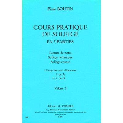 BOUTIN PIERRE - COURS PRATIQUE DE SOLFEGE VOL.3