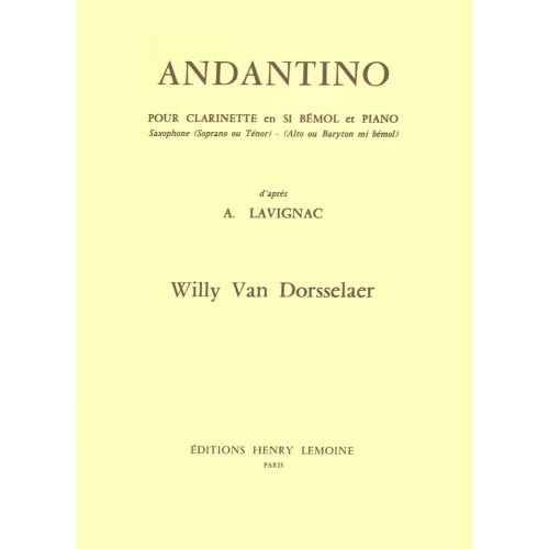 LEMOINE VAN DORSSELAER WILLY - ANDANTINO - CLARINETTE SIB OU SAXOPHONE MIB, PIANO