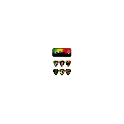 Dunlop Bob-pt01m Boite En Metal De 6 Mediators Motif Bob Marley Rasta, Medium