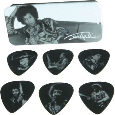 JH-PT05H BOITE EN METAL DE 12 MEDIATORS MOTIF JIMI HENDRIX SILVER PORTRAIT HEAVY