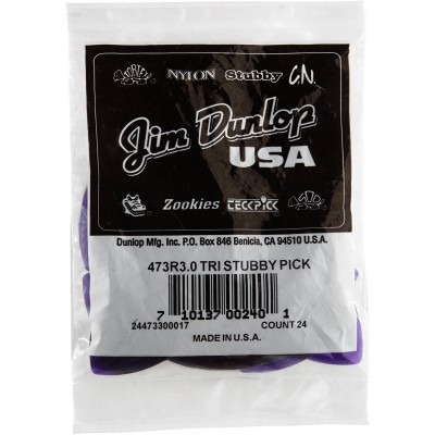 JIM DUNLOP TRI STUBBY, BAG OF 24, DARK PURPLE, 3.00 MM
