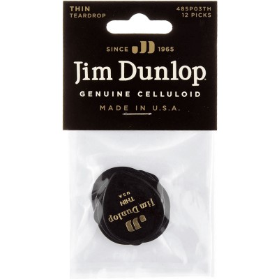 JIM DUNLOP Médiator Black Teardrop Thin Sachet de 12