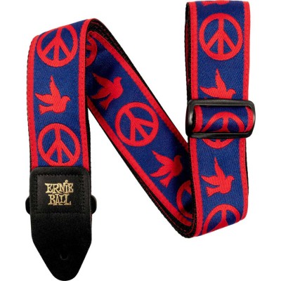 Sangle Jacquard Peace Love Dove Rouge et Bleu