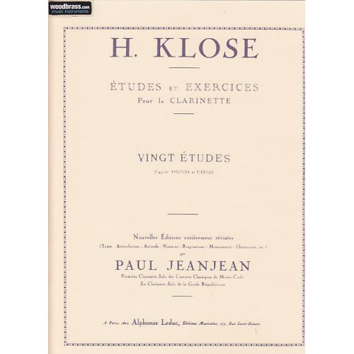 KLOSE - 20 ETUDES D'APRES KREUTZER ET FIORILLO - CLARINETTE 