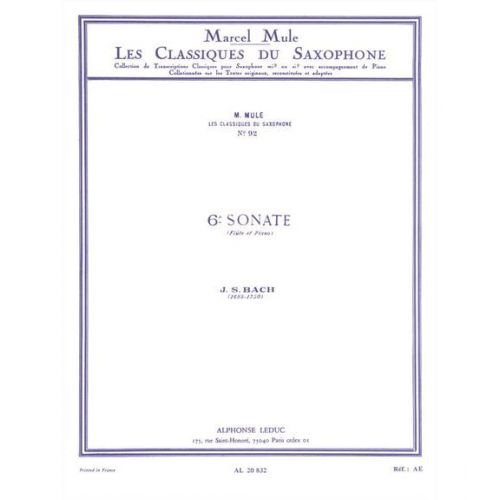 BACH J.S. - 6e SONATE (FLUTE) - SAXOPHONE & PIANO
