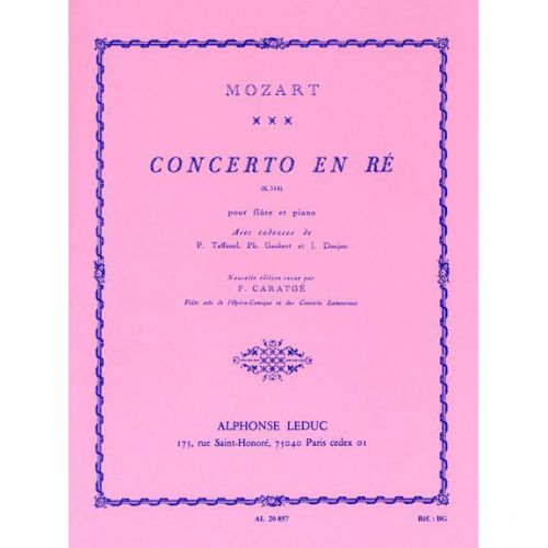 MOZART WOLFGANG AMADEUS - CONCERTO EN RE - FLUTE ET PIANO