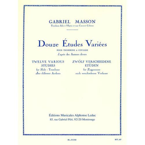 MASSON G. - 12 ETUDES VARIEES - TROMBONE 