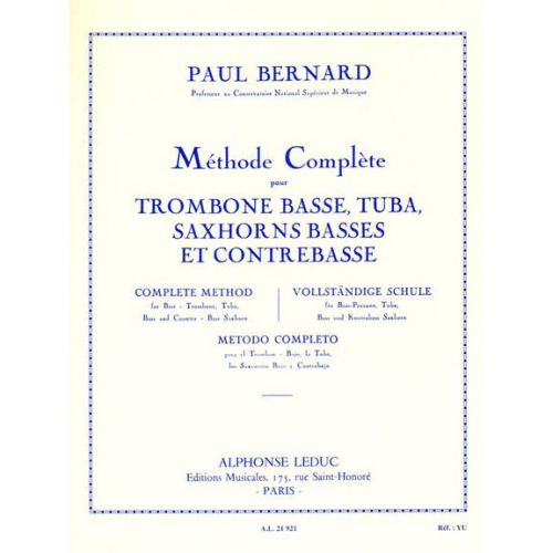 BERNARD P. - METHODE TROMBONE BASSE TUBA SAXHORN BASSE ET CONTREBASSE 