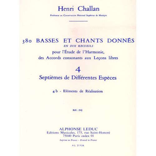 LEDUC Challan H. - 380 Basses et Chants Donnes Vol.4b (septiemes Differentes Especes) - Elements De Realis
