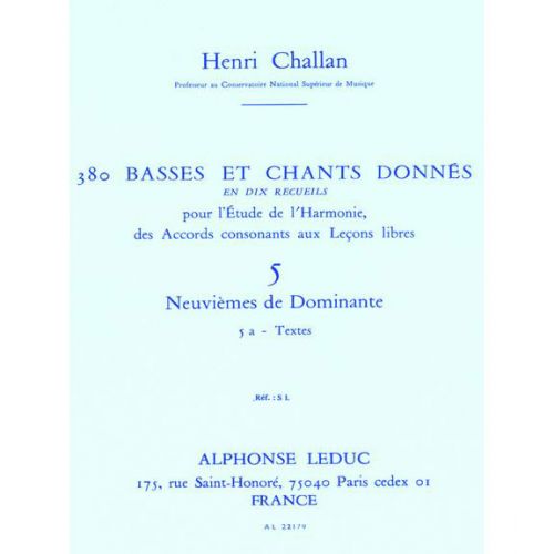 CHALLAN H. - 380 BASSES ET CHANTS DONNES VOL.5A (ACCORDS DE LA 9EME DOMINANTE) - TEXTES 