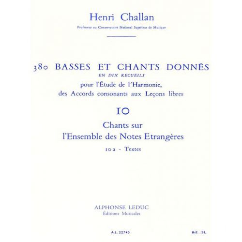 CHALLAN H. - 380 BASSES ET CHANTS DONNES VOL.10A TEXTES