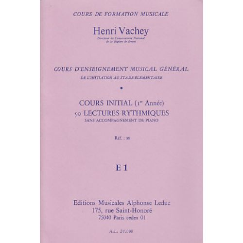 VACHEY HENRI - 50 LECTURES RYTHMIQUES E1 NIVEAU DEBUTANT ELEVE