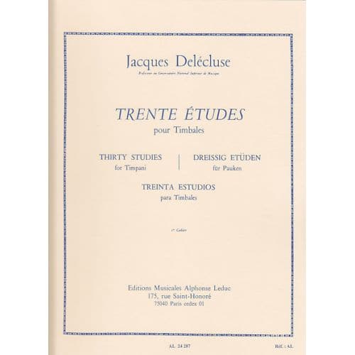DELECLUSE JACQUES - TRENTE ETUDES POUR TIMBALES CAHIER 1