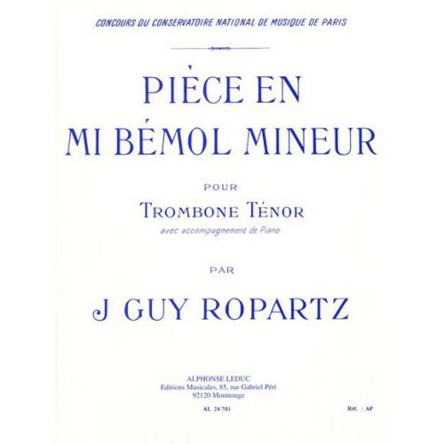 ROPARTZ J. G. - PIECE EN MIB MINEUR - TROMBONE ET PIANO