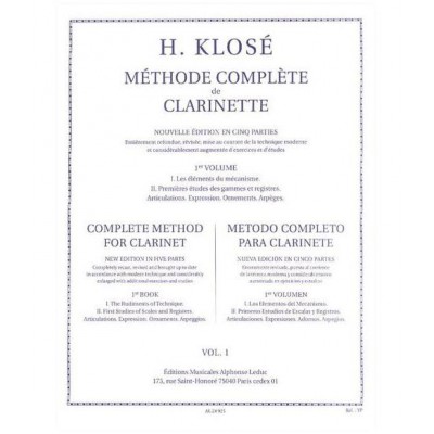 KLOSE H. - METHODE COMPLETE DE CLARINETTE VOL.1