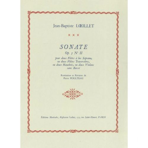 LEDUC LOEILLET J.B. - SONATE OP.5 N°II - 2 FLB SOPRANO BON PLAN MMA