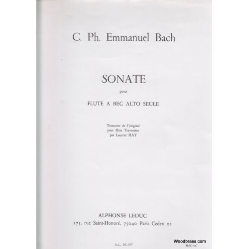 LEDUC BACH C.P.E. - SONATE POUR FLUTE A BEC ALTO SEULE