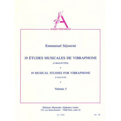 SEJOURNE - 19 ETUDES MUSICALES DE VIBRAPHONE (4 BAGUETTES)VOL.5
