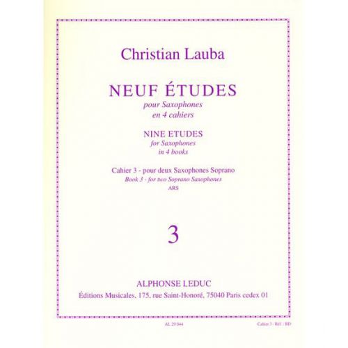 Lauba Christian - Neuf Etudes Pour Saxophone - Cahier 3
