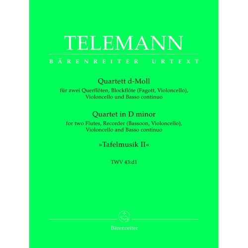 BARENREITER TELEMANN G.P. - QUARTET IN D MINOR TWV 43:D1, TAFELMUSIK II