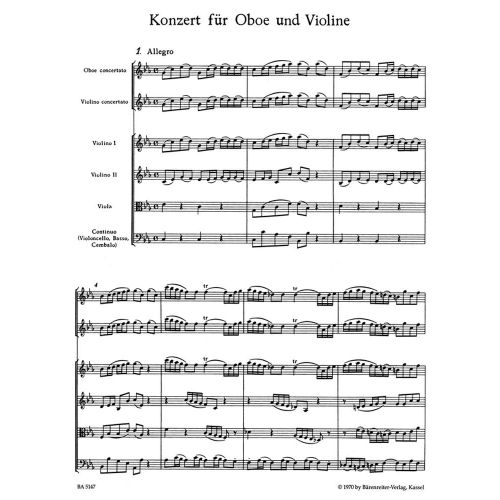 BARENREITER BACH J.S. CONCERTO EN DO MINEUR POUR HAUTBOIS, VIOLON