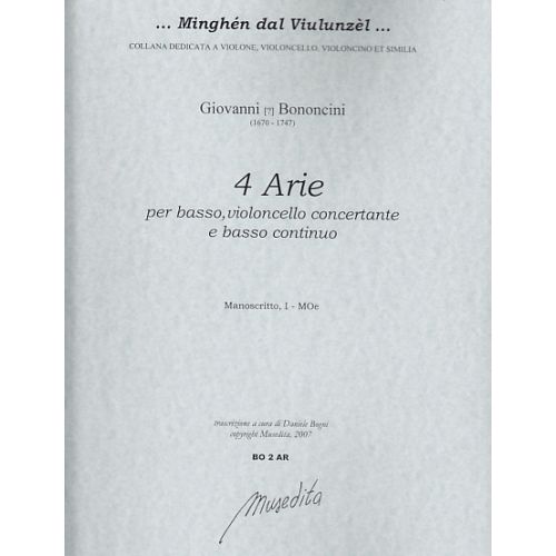 MUSEDITA BONONCINI G. - 4 ARIE - BASSE, VIOLONCELLE ET BC