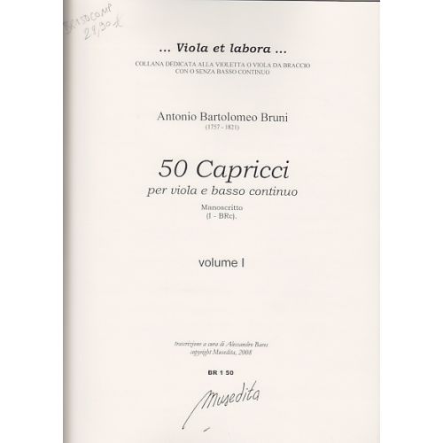 BRUNI ANTONIO BARTOLOMEO - 50 CAPRICCI - VIOLA DA BRACCIO