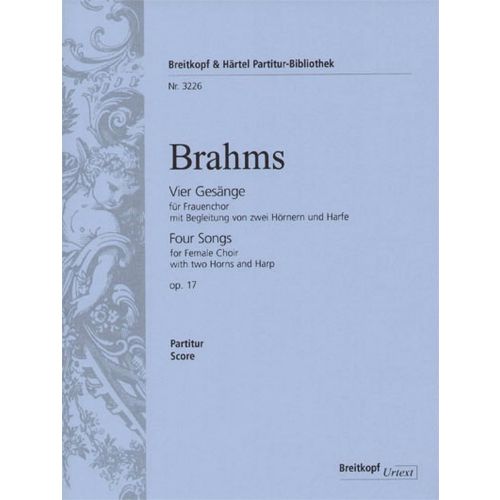 EDITION BREITKOPF BRAHMS J. - VIER GESANGE OP. 17 - CHOEUR FEMMES ET INSTRUMENTS