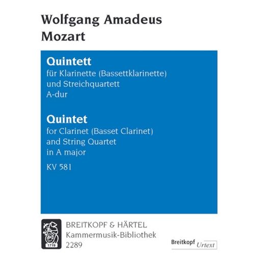  Mozart W.a. - Quintette En La Majeur Kv 581 Clar. 2 Violons, Alto, Cello