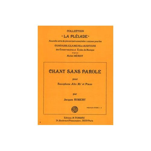 ROBERT JACQUES - CHANT SANS PAROLE - SAXOPHONE ET PIANO