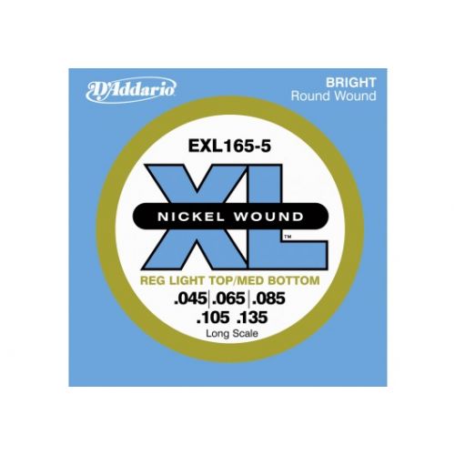 D'ADDARIO AND CO EXL165 5-STRING NICKEL WOUND BASS GUITAR STRINGS CUSTOM LIGHT 45-135 LONG SCALE