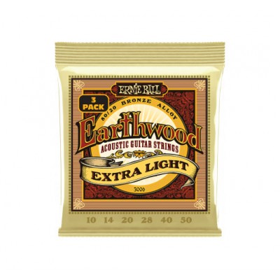 ERNIE BALL CORDES EARTHWOOD 80/20 BRONZE EXTRA LIGHT 10-50 - PACK DE 3