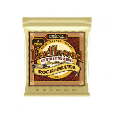 ERNIE BALL 3008 Earthwood Rock&blues 10-52 Pack de 3
